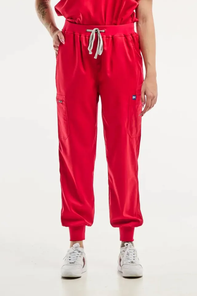 Aelin EMMA Jogger pantalon médical femme rouge stretch